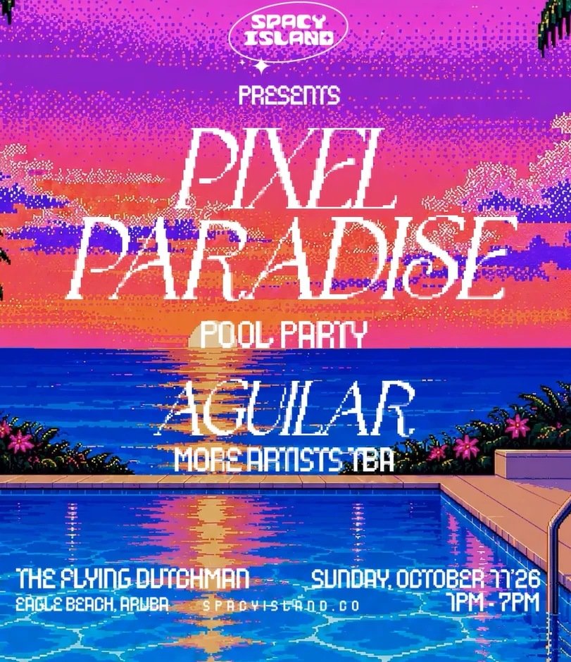 Pixel Paradise pool party at The Flying Dutchman, Eagle Beach, Aruba, on 11 October 2026